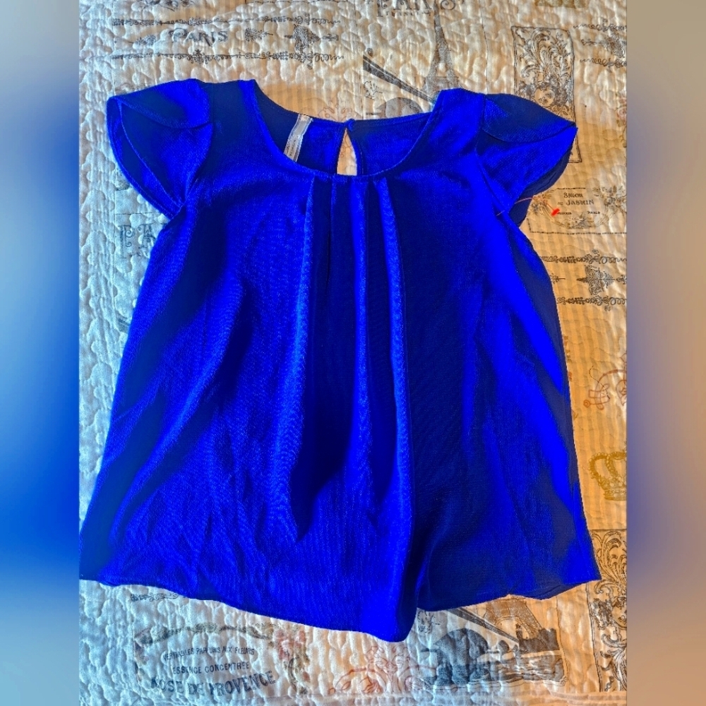 Royal Blue Flutter Sleeve Blouse with Keyhole Back – Emetla – Size M